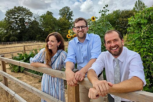 Freddie in South Stoke with County Councillor and Leader of SODC Maggie Filipova-Rivers and Leader of OCC Tim Bearder