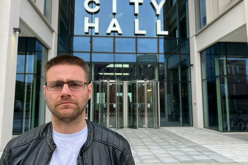 Stephen O'Brien outside City Hall