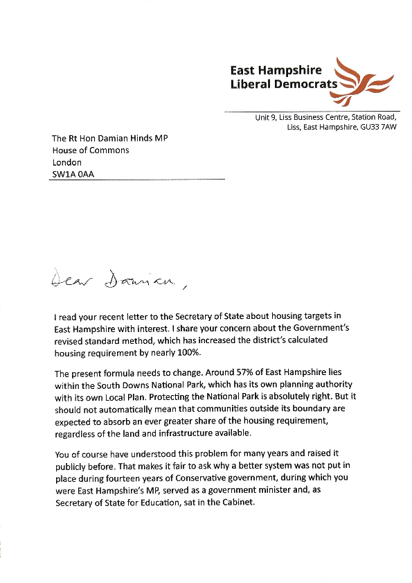 Copy of letter to Damian Hinds